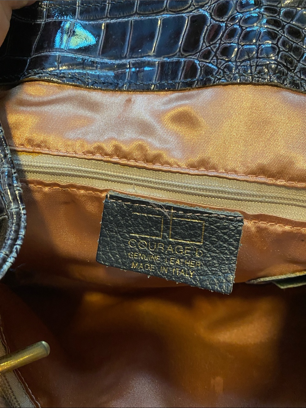 Courage°d Black Croc-Embossed Leather Shoulder Bag